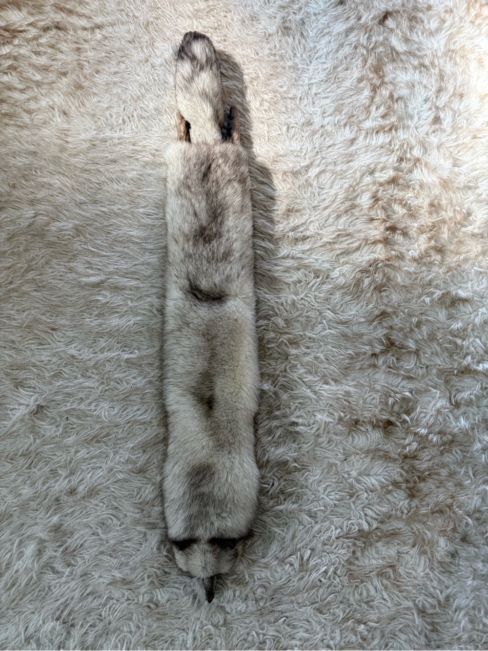Natural Silver-Tip Fur Stole - Long Narrow Scarf